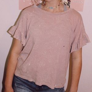 american eagle distressed blush ruffled top